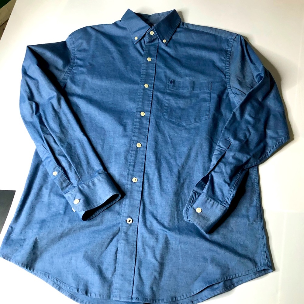 Izod Saltwater Blue Men Button Down Shirt Sz Med - Picture 1 of 4